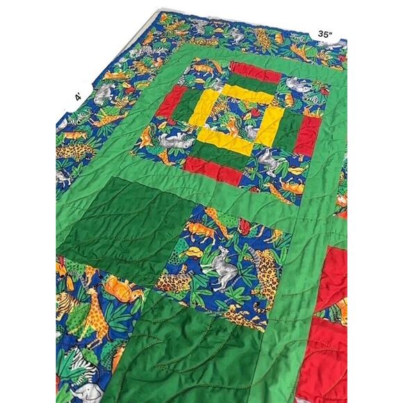Children’s Zoo Animals Colorful Patchwork quilt Throw Blanket 35 X 36 In - Picture 2 of 9